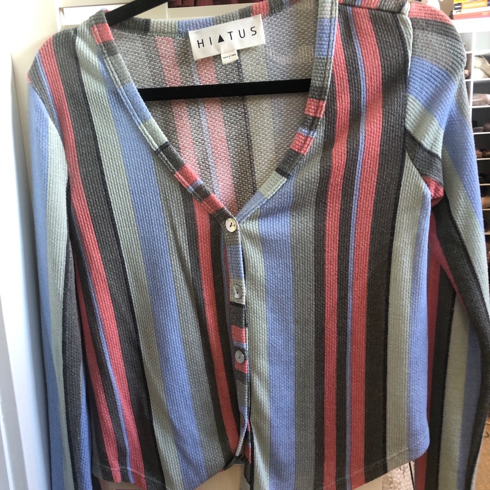 Striped thermal with buttons up the front